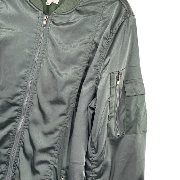Cotton Candy LA Olive Green Satin Bomber Jacket - Picture 3 of 10